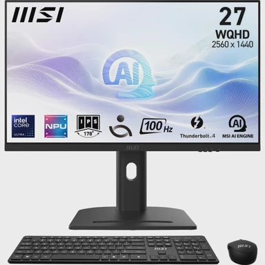 MSI AiO računalo Modern AM273QP AI 1UMG-221AT / Intel Core Ultra 7 155H, 27", 2560 x 1440, 32GB RAM, 1TB SSD, Windows 11 Pro, crna
